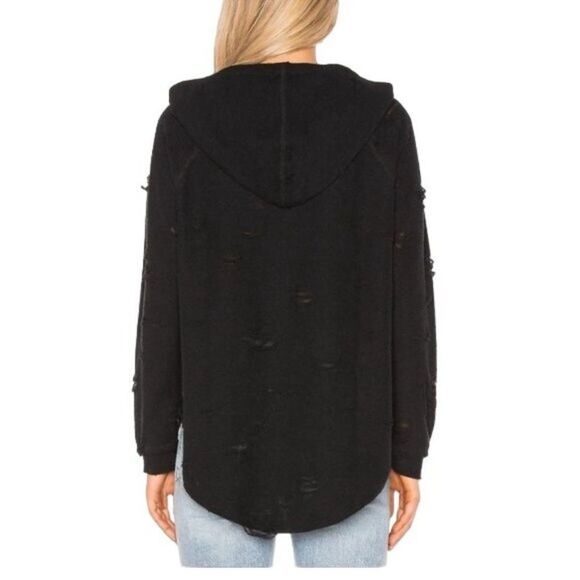 Michael Lauren Rudy Distressed Pullover Hoodie in Black - Picture 3 of 12